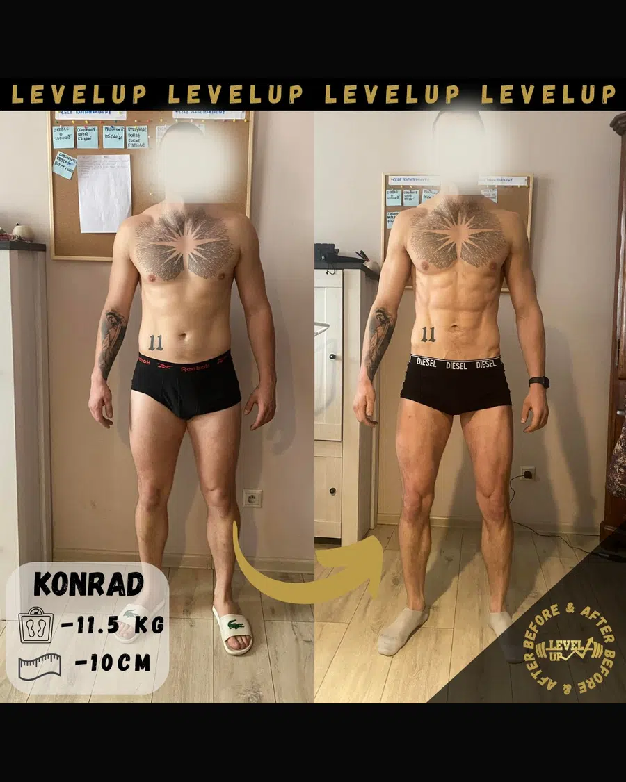 Przemiana podopiecznego LevelUp — zestawienie przed i po