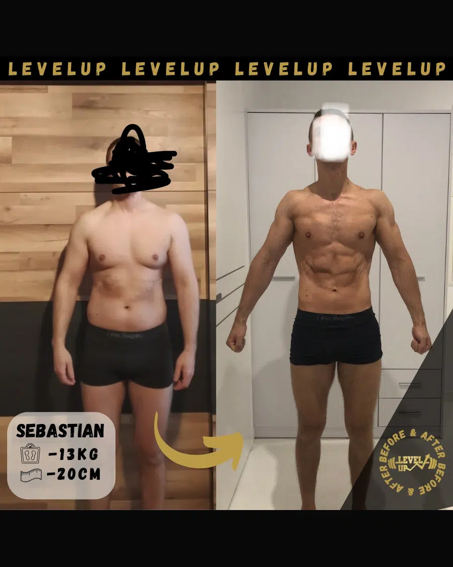 Przemiana podopiecznego LevelUp — zestawienie przed i po